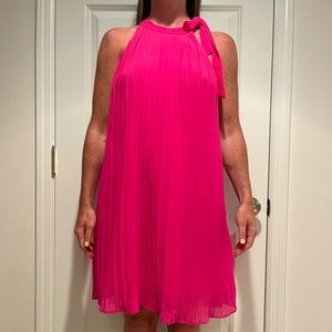 LoveRiche Tie Halter Hot Pink Pleated Swing Dress Size M